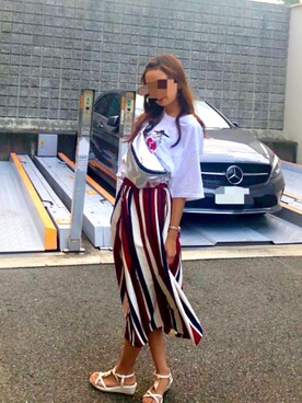 「アイテム（ボディバッグ/ウエストポーチ、シルバー系）」を使った、pichanさん（レディース・162cm）の夏コーディネート