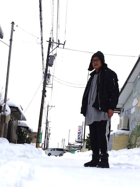 「Yohji Yamamoto（ヨウジヤマモト）のアイテム（ニットキャップ/ビーニー）」を使った、yst(不定期)さん（メンズ・172cm）の冬コーディネート