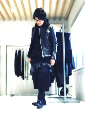 「UNDERCOVER（アンダーカバー）のアイテム（ライダースジャケット）」を使った、yst(不定期)さん（メンズ・172cm）の冬コーディネート