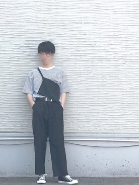 「GU（ジーユー）のアイテム（Tシャツ/カットソー、ブラック系）」を使った、seriさん（メンズ・173cm）の春コーディネート