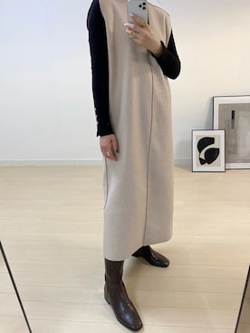 「アイテム（ワンピース/ドレス、ベージュ系）」を使った、maiさん（レディース・154cm）の冬コーディネート