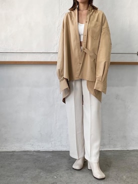 「ベージュシャツ」｜「アイテム（シューズ）」を使った、maiさん（レディース・154cm）の冬コーディネート