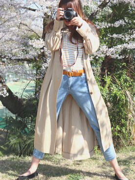「花見」｜「アイテム（トレンチコート）」を使った、Azumiさん（レディース・156cm）の春コーディネート