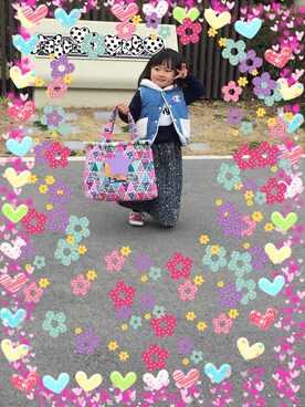 「アイテム（ダウンベスト）」を使った、🚙むっちゃん兄妹🚓さん（キッズ・110cm）の春コーディネート