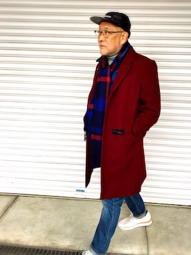 「UNDERCOVER（アンダーカバー）のアイテム（チェスターコート）」を使った、近藤　昌さん（メンズ・172cm）の冬コーディネート