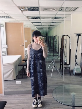「Right-on（ライトオン）のアイテム（ジャンパースカート）」を使った、Hanさん（レディース・156cm）の春コーディネート