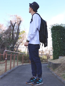 「And A（アンドエー）のアイテム（帽子）」を使った、アカネうどんさん（メンズ・182cm）の冬コーディネート