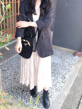 「アニエスベー」｜「アイテム（ノーカラージャケット）」を使った、ちょすまるさん（レディース・152cm）の秋コーディネート
