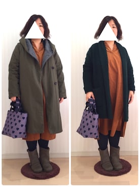 「ニットカーディガン」｜「アイテム（モッズコート）」を使った、はななさん（レディース・150cm）の冬コーディネート