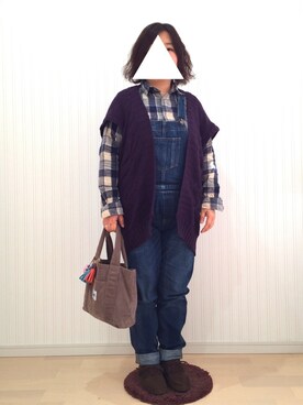 「ロングベスト」｜「アイテム（サロペット/オーバーオール）」を使った、はななさん（レディース・150cm）の冬コーディネート
