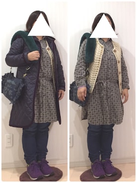 「LAVENHAM（ラベンハム）のアイテム（その他アウター）」を使った、はななさん（レディース・150cm）の秋コーディネート