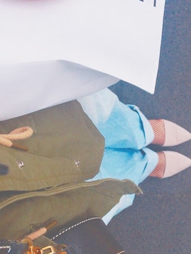 「網タイツ」｜「アイテム（ミリタリージャケット）」を使った、マ ミさん（レディース・157cm）の春コーディネート