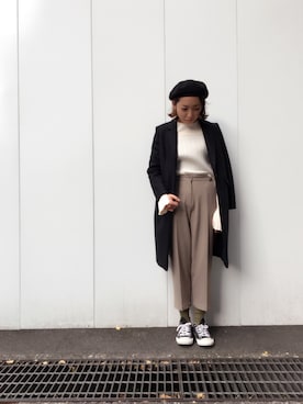 「STUDIOUS BLUE（ストゥディオスブルー）のアイテム（チェスターコート）」を使った、テラダアイリさん（レディース・163cm）の秋コーディネート