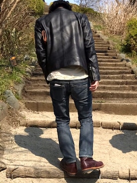 「グランジ」｜「アイテム（ライダースジャケット）」を使った、Daichi Onozukaさん（メンズ・166cm）の春コーディネート