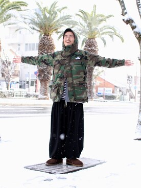 「SASQUATCHfabrix.（サスクワァッチファブリックス）のアイテム（デニムパンツ）」を使った、MANYさん（メンズ・175cm）の冬コーディネート