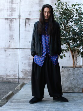 「SASQUATCHfabrix.（サスクワァッチファブリックス）のアイテム（デニムパンツ）」を使った、MANYさん（メンズ・175cm）の冬コーディネート