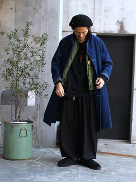 「SASQUATCHfabrix.（サスクワァッチファブリックス）のアイテム（デニムパンツ）」を使った、MANYさん（メンズ・175cm）の冬コーディネート