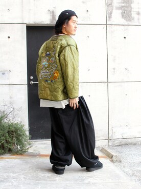 「SASQUATCHfabrix.（サスクワァッチファブリックス）のアイテム（デニムパンツ）」を使った、MANYさん（メンズ・175cm）の春コーディネート
