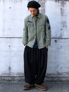 「SASQUATCHfabrix.（サスクワァッチファブリックス）のアイテム（デニムパンツ）」を使った、MANYさん（メンズ・175cm）の春コーディネート