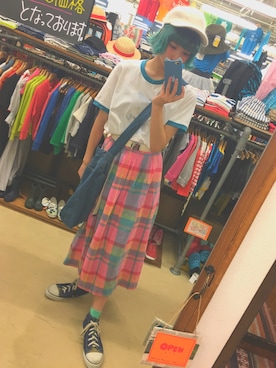 「REMAKE ITEMのアイテム（バッグ）」を使った、えのき🍄さん（レディース・166cm）の夏コーディネート