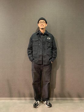「JUNRED（ジュンレッド）のアイテム（ミリタリージャケット）」を使った、タニさん（メンズ・180cm）の秋コーディネート