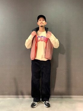 「JUNRED（ジュンレッド）のアイテム（ダウンベスト）」を使った、タニさん（メンズ・180cm）の秋コーディネート