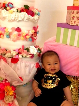 「アイテム（ロンパース、ブラック系）」を使った、あさしさん（キッズ・61cm）の夏コーディネート