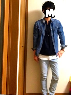 「MK MICHEL KLEIN HOMME （エムケーミッシェルクランオム）のアイテム（デニムジャケット）」を使った、まめたかさん（メンズ・174cm）の春コーディネート