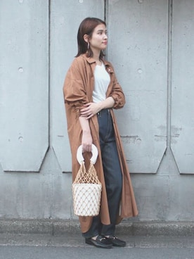「秋のブラウンスタイル」｜「アイテム（シャツワンピース）」を使った、i_am_hrkさん（レディース・157cm）の秋コーディネート