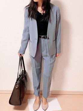 Gu ジーユー のノーカラージャケット ブルー系 を使った人気ファッションコーディネート Wear