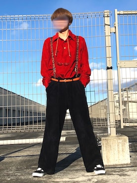 「アイテム（サスペンダー）」を使った、コータさん（メンズ・170cm）の冬コーディネート