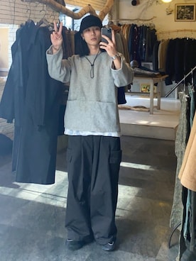 「SHINYAKOZUKA（シンヤコヅカ）のアイテム（カーゴパンツ）」を使った、ハッシーさん（メンズ・173cm）の冬コーディネート