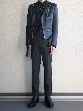 「JOHN LAWRENCE SULLIVAN（ジョンローレンスサリバン）のアイテム（ライダースジャケット）」を使った、takutoさん（メンズ・171cm）の春コーディネート