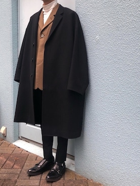 「LAD MUSICIAN（ラッドミュージシャン）のアイテム（チェスターコート）」を使った、takutoさん（メンズ・171cm）の冬コーディネート