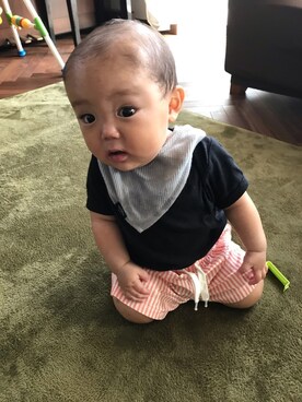 「アイテム（ロンパース、ブラック系）」を使った、琥taさん（キッズ・60cm）の夏コーディネート