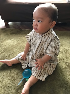 「むぎわら帽子」｜「アイテム（浴衣）」を使った、琥taさん（キッズ・60cm）の夏コーディネート