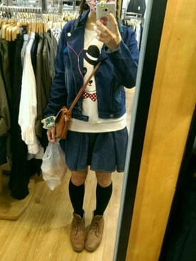 「NET（ネット）のアイテム（デニムジャケット）」を使った、はな(ㆁᴗㆁ✿) さん（レディース・157cm）の冬コーディネート