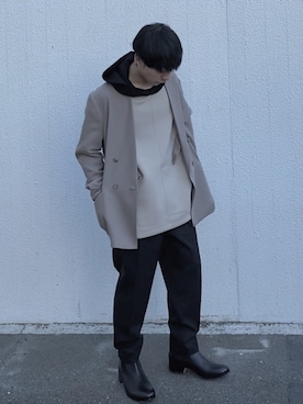 「markaware（マーカウェア）のアイテム（スラックス）」を使った、多田さん（メンズ・165cm）の冬コーディネート