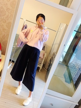 「chuu（チュー）のアイテム（パーカー）」を使った、claire酱さん（レディース・162cm）の春コーディネート