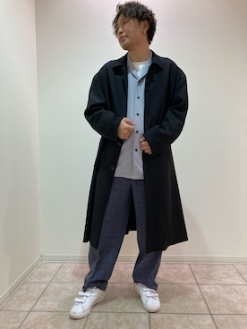 「JUNRED（ジュンレッド）のアイテム（ステンカラーコート）」を使った、せいじさん（メンズ・175cm）の冬コーディネート