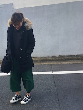 「WOOLRICH（ウールリッチ）のアイテム（ダウンジャケット/コート）」を使った、ゆーこさん（レディース・157cm）の冬コーディネート