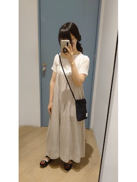 「oversize」｜「アイテム（ジャンパースカート）」を使った、macyさん（レディース・158cm）の春コーディネート