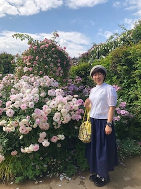「レースブラウス」｜「アイテム（ハンチング/ベレー帽）」を使った、はなよさん（レディース・155cm）の春コーディネート