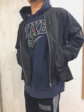「PUMA」｜「アイテム（MA-1）」を使った、1sayさん（メンズ・171cm）の春コーディネート