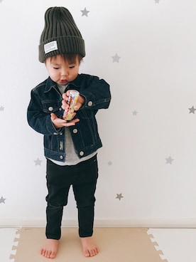 「OSHKOSH（オシュコシュ）のアイテム（デニムジャケット）」を使った、aoharu さん（キッズ・90cm）の冬コーディネート
