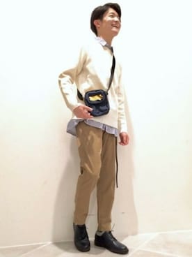 「アイテム（ドレスシューズ、ブルー系）」を使った、LAKOLE MENSさん（メンズ・170cm）の冬コーディネート