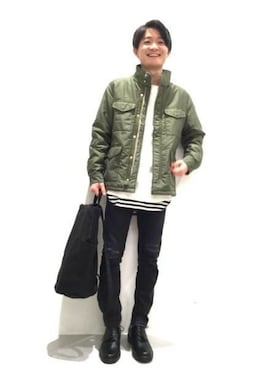 「LAKOLE（ラコレ）のアイテム（ミリタリージャケット）」を使った、LAKOLE MENSさん（メンズ・170cm）の春コーディネート