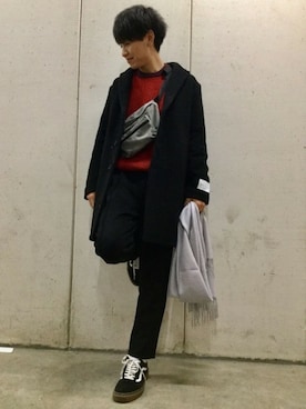 「LAKOLE（ラコレ）のアイテム（チェスターコート）」を使った、LAKOLE MENSさん（メンズ・173cm）の冬コーディネート