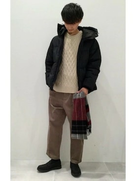 「LAKOLE（ラコレ）のアイテム（ダウンジャケット/コート）」を使った、LAKOLE MENSさん（メンズ・180cm）の春コーディネート