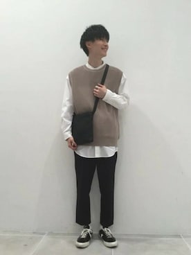 「LAKOLE（ラコレ）のアイテム（ベスト）」を使った、LAKOLE MENSさん（メンズ・175cm）の春コーディネート
